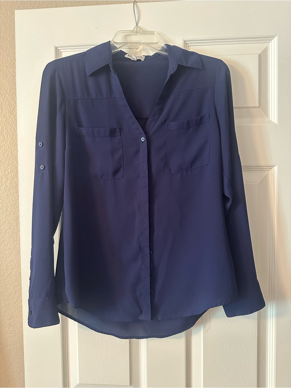 Express Women’s Navy Button-Front Portofino Blouse